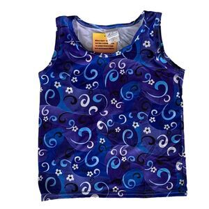 NWT 90's girls active tank top blue white swirl flower medium